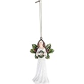 Dicksons Decorative Holiday Hanging Christmas Tree Ornament 2 x 4 Inch Resin Angel with Wreath and Holly Wings