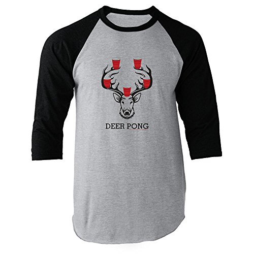 Pop Threads Deer Pong Funny Black L Raglan Jersey T-Shirt