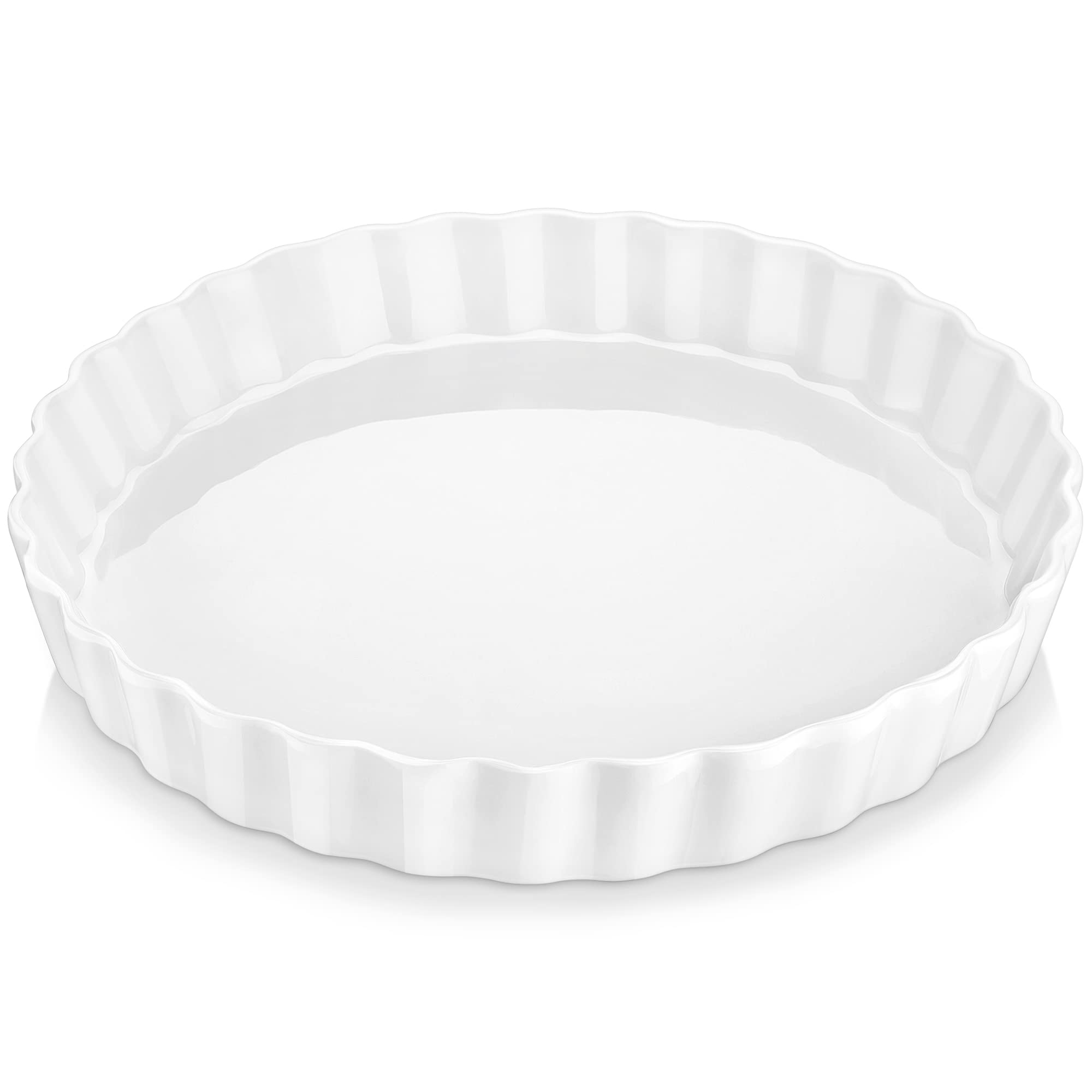 LOVECASA Porcelain Pie Dish, Round Quiche Dish for Oven, BBQ, Pizza, Pie Pan, Tart Pan,Quiche Pan,Quiche Tin/Flan Dish, White(26 X 3.7cm)