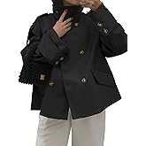 Tankaneo Womens Cropped Trench Coat Oversized Double Breasted Stand Collar Short Jacket Fall Casual Work Outerwear
