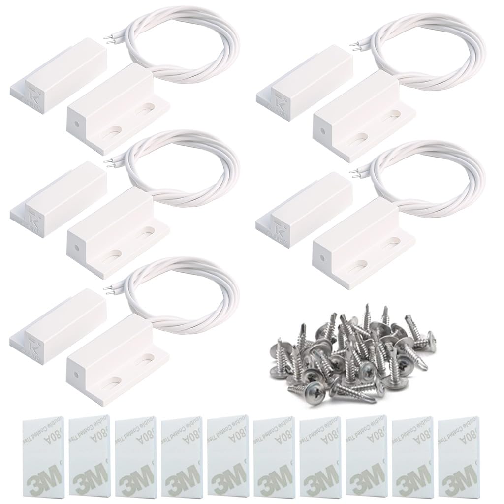 Gebildet 5pcs Recessed Wired Security Window Gate Contact Sensor Alarm,Magnetic Reed Switch White,Magnetic Door Sensor,Magnet Near - Connect Circuit, Magnet Away - Break Circuit