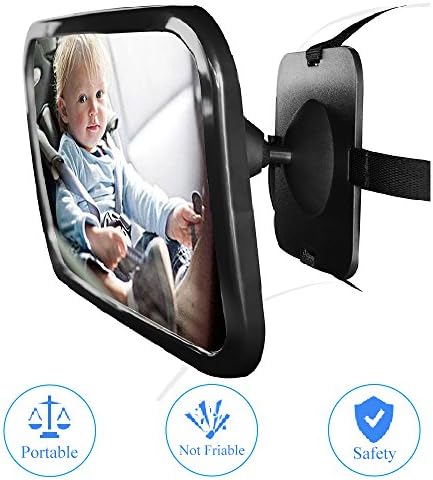 Outeam Baby Car Mirror, Baby Rear View Back seat Mirror in Car for Baby -Wide Angle Convex &amp; Shatterproof Glass,360 Degree Adjustability Bracket,Anti-Slip Straps and Snap,Fully Assembled