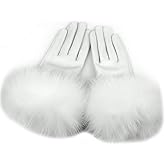 Yosang Women Genuine Lambskin Leather Winter Lined Gloves with Fox Fur Trim