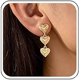 Jugielu Vintage Metal Heart Dangle Drop Earrings Gold Triple Heart Dangle Earrings Metal Heart Earrings Long Heart Shaped Earrings Triple Heart Love Earrings Jewelry for Women