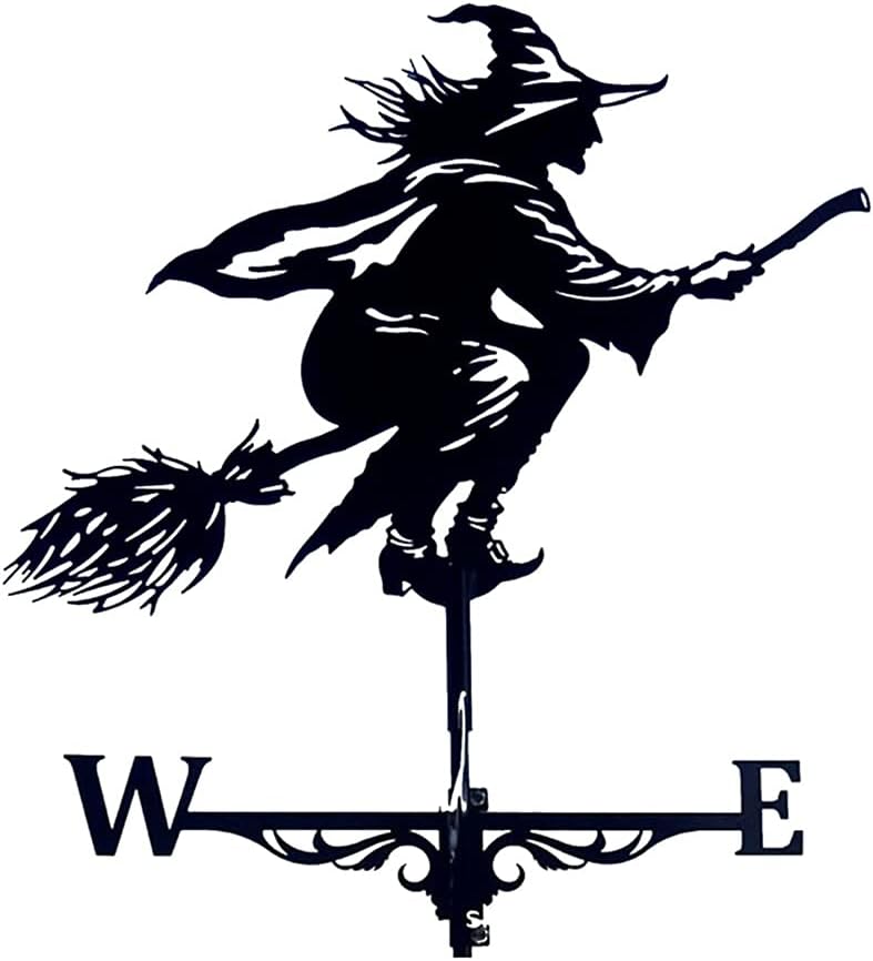 Weathervanes - Witch Weathervane for Garden Retro Witch Shape Weathercock Wind Direction Indicator Weathervane Garden Roof Ornament