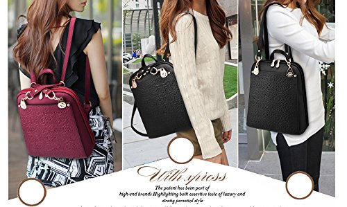 Three-Way Convertible Satchel PU Waterproof Messenger Bag Tote For Weekender Wine