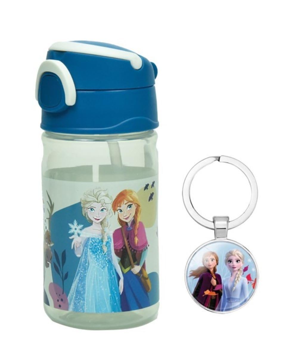 OM SUPPLIES Frozen Characters Reusable Sipper Water Bottle Drink Bottle with built-in handle for Easy Carry School Lunch Kids Childrens 350ml Includes Frozen Keychain (Frozen)