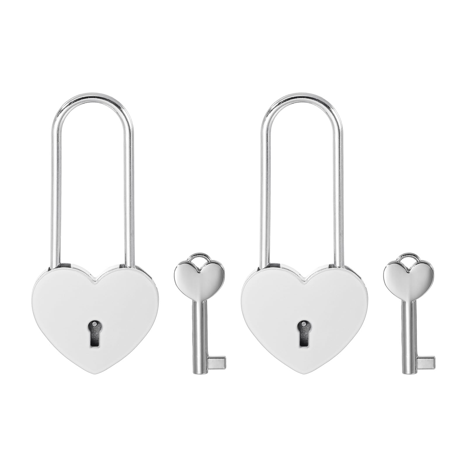 PATIKIL 3.9 Inch Love Locks Heart Padlock with Key Set, 2 Set Single Heart Couple Wishing Lock Love Padlock for Lover Bridge Anniversary Diary Book Card Box, White