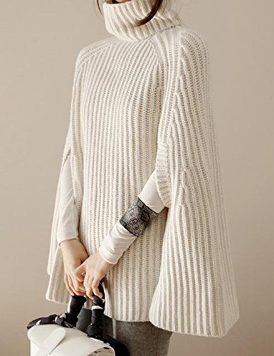 Yimoon Women's Turtleneck Soft Knitted Poncho Pullovers Sweater (Ivory, One Size)