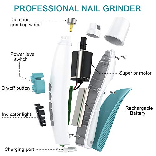 Dog Nail Grinder Electric Pet Nail Trimmer Clippers for Small Medium Large Breed Dog&Cat -Upgraded Professional 3-Speed Electric Recharging Animals Nail Grinder Gentle Painless Paws Grooming Smoothing - Thumbnail 2