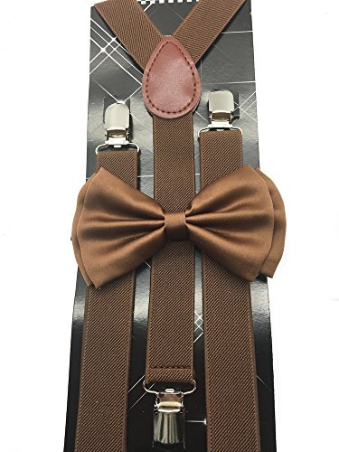 Dark Brown Color Wedding Accessories Adjustable Bow Tie & Suspenders