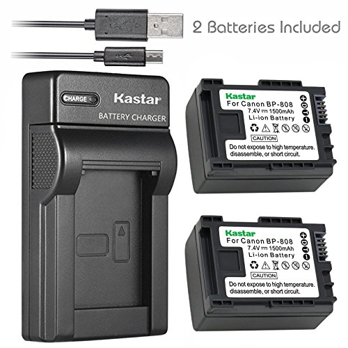 Kastar Battery (X2) & Slim USB Charger for Canon BP-808 BP808 and VIXIA HF G10 G20 M30 M31 M32 M40 M41 M300 M400 S10 S11 S20 S21 S30 S100 S200 HF10 HF11 HF20 HF21 HF100 HF200 HG20 HG21 HG30 XA10