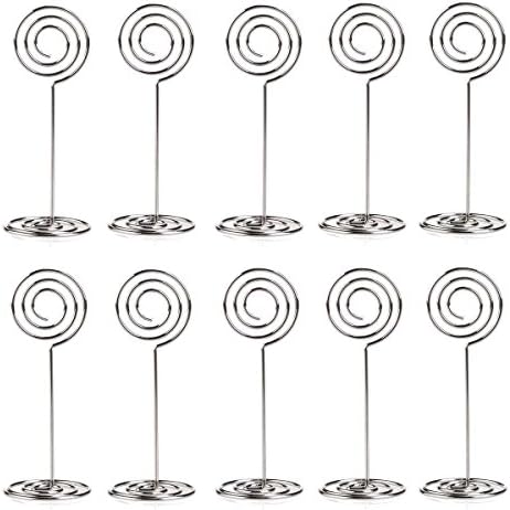 Jofefe 10pcs Mini Table Number Card Holders Photo Holder Stands Place Paper Menu Clips,Circle Shape,Silver