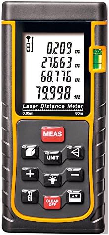 Daxi 262ft/80m Portable Laser Distance Meter Range Finder Handheld Measure Instrument with mm/in/ft, Area/Volume/Distance/Pythagorean Calculation, Measuring Range 0.05 to 80m (0.16 to 262ft)