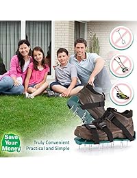 Zapatillas de césped aireador   Para airear eficazmente el suelo del césped   Viene con 3 correas ajustables con hebillas metálicas   Tamaño universal que se adapta a todos   Para un patio más verde y más saludable (hebilla de metal)