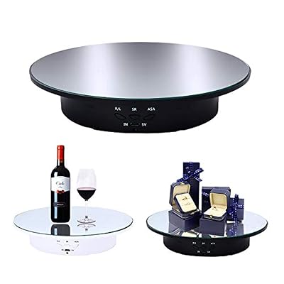 JAYEGT Motorized Rotating Display Stand, 7.87inch /17.6lbs Load, 360 Degree Electric Rotating Turntable for Photography Products, Jewelry, Cake,3D Model , Mirror Cover (Black/Button Control)