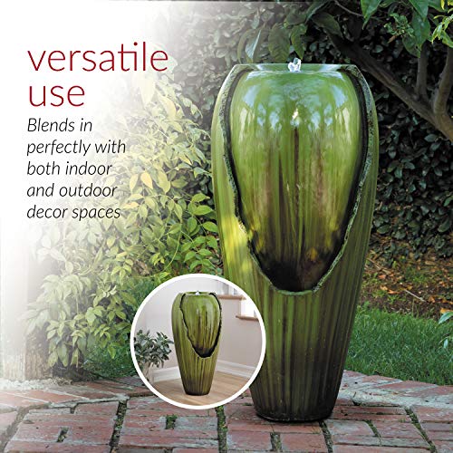 Alpine Corporation 33" Tall Water Jar Fountain with LED Light, Green
