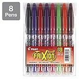 Pilot FriXion Ball Erasable Gel Pens, Fine Point, 8-Pack Pouch, Black/Blue/Red/Pink/Purple/Orange/Lime/Brown Inks (31569)