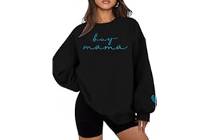DUTUT Women Mama Oversized Crewneck Sweatshirt: Momma Embroidered Shirt Funny Mom Letter Print Long Sleeve Pullover Tops