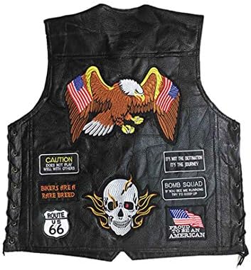 Genuine Leather Motorcycle Vest Punk Retro Classic Patches Motorcycle Jacket Biker Club Casual Clothing