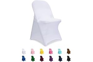 Jieqier Folding Chair Covers White, Spandex Chair Slipcovers 6 PCS, Universal Fitted Chair Slipcovers for Wedding, Party, Banquet, Holidays, Celebration