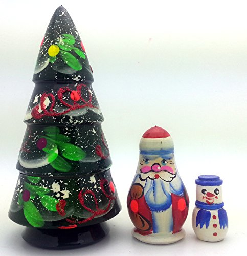 Christmas tree Santa Snowman Russian Nesting Dolls Hand Painted 3 Piece Set