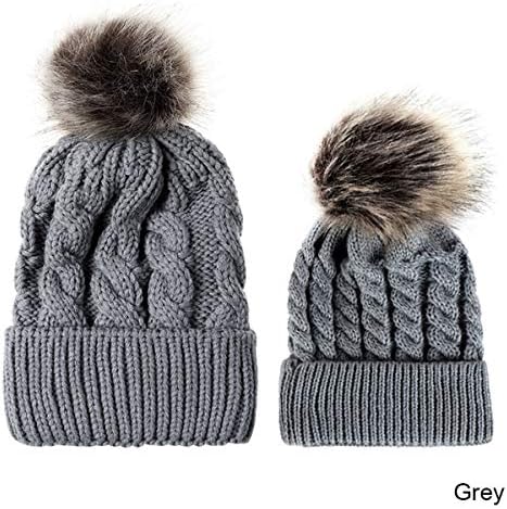 WISH4U 2PCS Mother&Baby Beanie Hat Family Matching Cap Winter Warmer Knit Wool Bobble Ski Cap