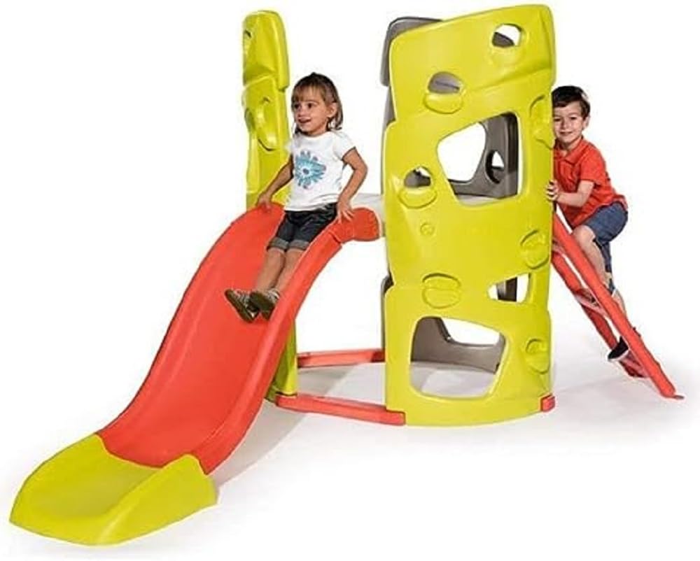Smoby Outdoor Frame/Tower Kids Multi Activity Fun Garden Play Centre with 3 Climbing Walls, Den, Wavy 1.5m Slide, 2+ Years, High-Quality with Anti-UV Treatment