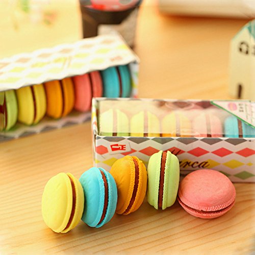 YIXIN Set of 5 Plastic Eraser Multi-colors Macarons Dorayaki Cookie Rubber for Pupils Kids School Office Stationary Kits