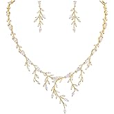 WeimanJewelry Women Marquise Cut Cubic Zirconia Leaf Bridal Y-Necklace and Dangling Earring Jewelry Set for Wedding (Gold style 2)