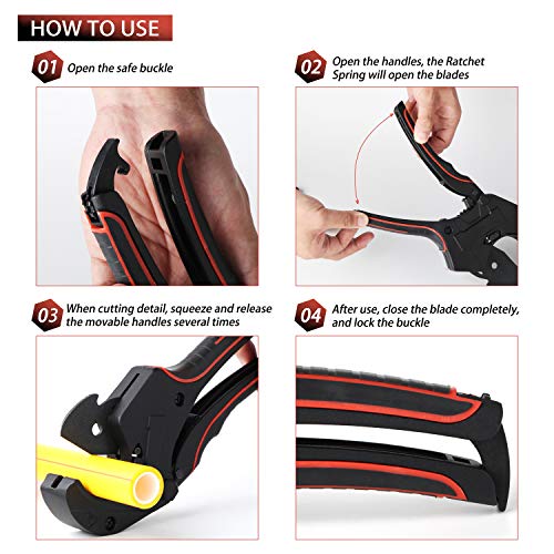 GETUHAND Ratchet-type PVC Pipe Cutters, 1/8-inch to 2-1/2-inch Hose Cutter Tool, One-hand Fast PEX Pipe Cutter for Cutting PEX, PVC, and PPR Plastic Hoses and Plumbing Pipes