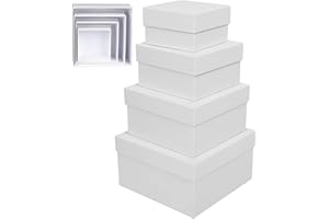 CHARMGIFTBOX White Gift Boxes for Presents 4 Pack Nesting Gift Boxes with Lids Assorted Sizes Square Stackable Boxes for Birthday Wedding Christmas Party Gift Wrapping