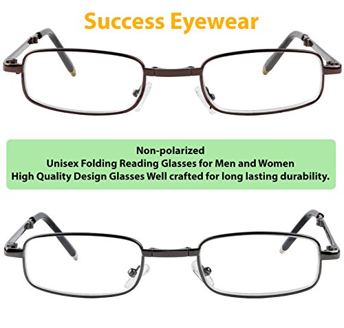 Reading Glasses Set of 2 Fashion Folding Readers with Leather Cases Brown and Gunmetal Glasses for Reading for Men and Women +1.5