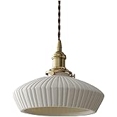 H XD GLOBAL White Ceramic Pendant Light, White Ceramic with Brass Socket Chandelier, Dining Room Hanging Lamp, Bedroom Bedsid