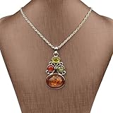 SUMAJU Pendant Necklace Vintage Artifical Amber Gem Drop Chain Necklace Charm Colorful
