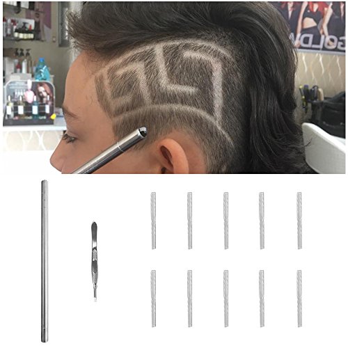 Razor Pen for Hair Design Barber Razor Pen Blades Professional Art Cut Salon Magic Engraved Sharp Pen Tweezers DIY Hair Styling Tools Hair Cutting Tattoo Stick Stainless Steel Hairstyle Accessories