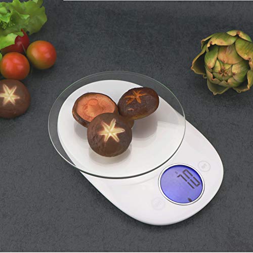 Food Scale, Digital Kitchen Scale High Accuracy & Multifunction for Cooking baking with Touch Sensitive Screen 11lb/5kg, Glass, White (Batteries Included) by CHARMLINE
