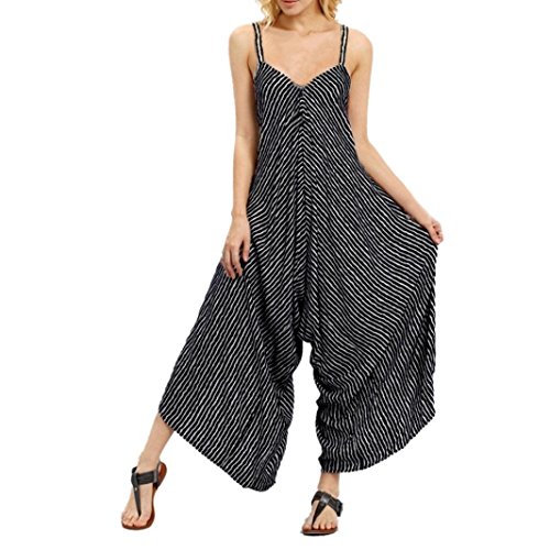 BingYELH Women Plus Size Overalls, Strappy V Neck Loose Jumpsuits Long Trousers Pants Tanks Clubwear Jumpers Playsuit (XXXXXL, Black)