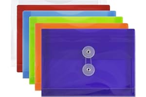 JAM PAPER Plastic Envelopes with Button & String Tie Closure - Index Size - 5 1/2 x 7 1/2 - Assorted Colors - 6/Pack