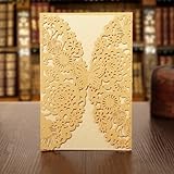 KAZIPA 25PCS Laser Cut Invitations, 4.7''x 7'' Wedding Invitations + Blank Paper + Envelopes for Wedding Bridal Shower Anniversary Birthday Party, Gold+Ivory