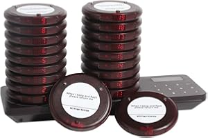 AGJ Restaurant Pager System Wireless 20 Coaster Beeper Buzzer System Guest Customer Queue Pagers for Food Truck Church Nursery Clinic Coffee Shop with Buzzer Vibration Flash
