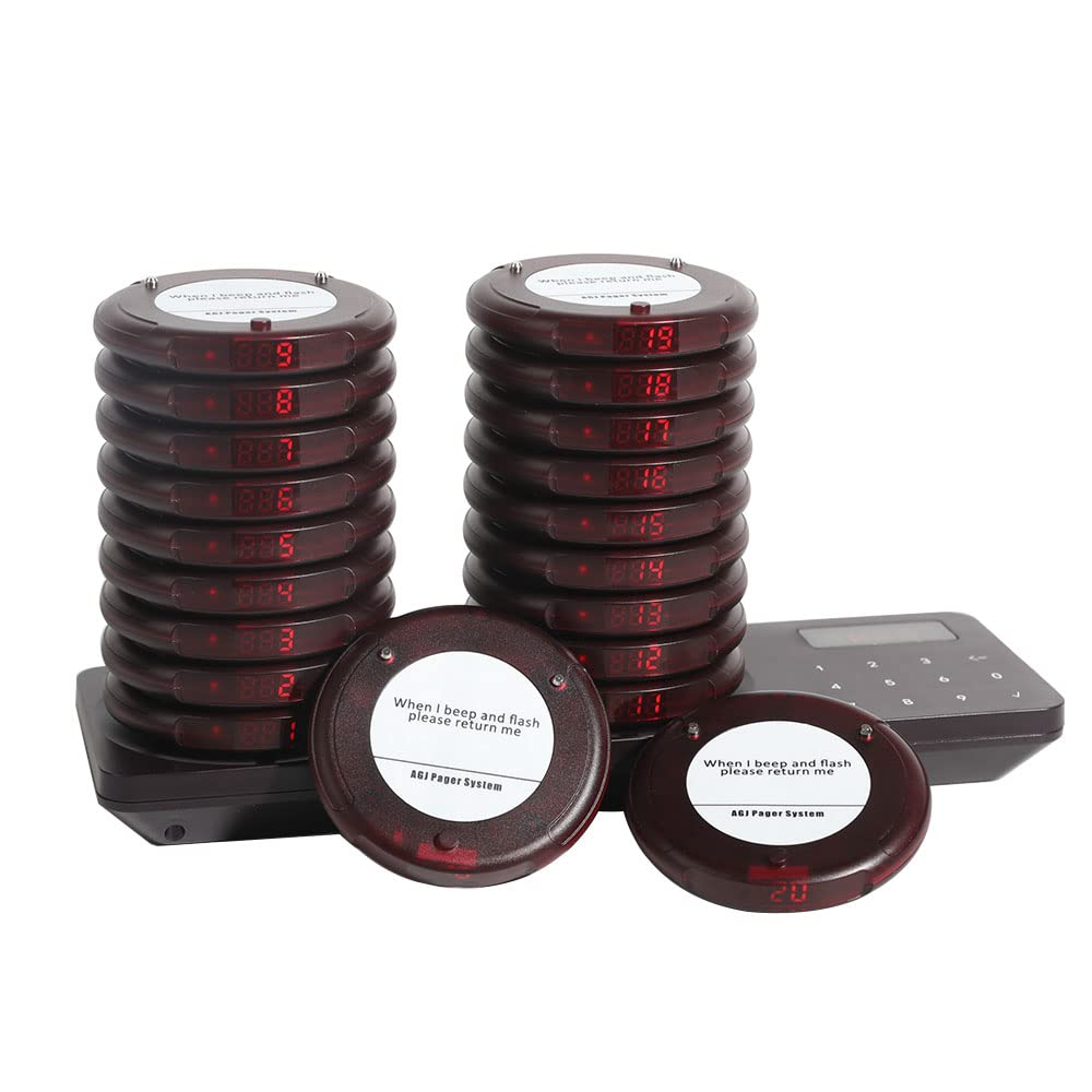 AGJ Restaurant Pager System - 16 Wireless Beepers With Vibration & Flash For Food Court Church Clinic