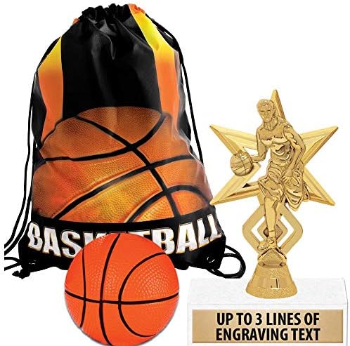 Crown Awards Basketball Goodie Bags, Basketball Favors for Basketball Themed Party Supplies Comes with Personalized Basketball Star Kids Trophy, Squishball and Basketball Drawstring 10 Pack Prime