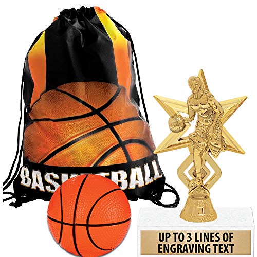 Crown Awards Basketball Goodie Bags, Basketball Favors for Basketball Themed Party Supplies Comes with Personalized Basketball Star Kids Trophy, Squishball and Basketball Drawstring 10 Pack Prime