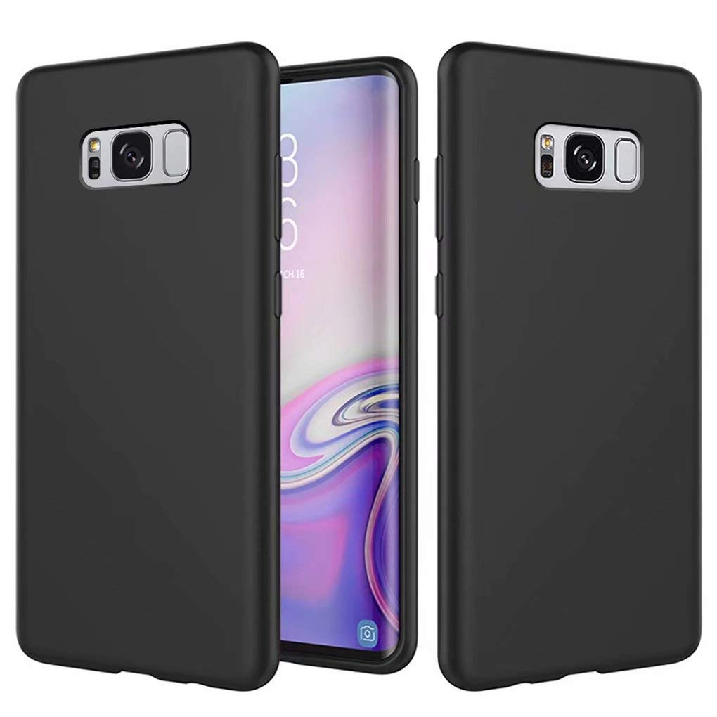 NiaCoCo Compatible with Samsung Galaxy S8 Plus Case, Ultra-Slim Shockproof Liquid Silicone Soft Rubber Gel Protective Cover Anti-Scratch (Black)