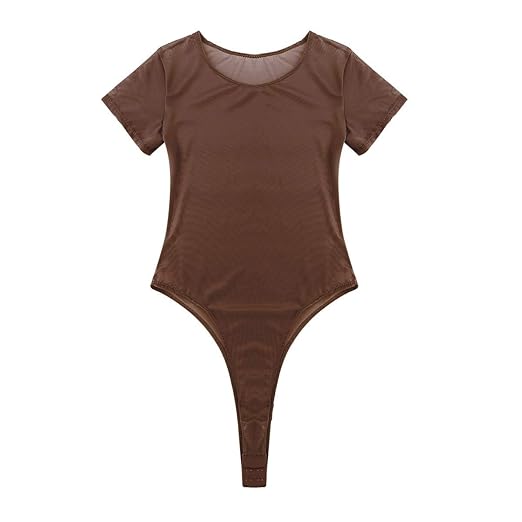 Agoky Damen Body Kurzarm Top Shirt sexy Stringbody Ouvert-Slip Transparente Reizwäsche offener Schritt Lingerie Frauen Dessou