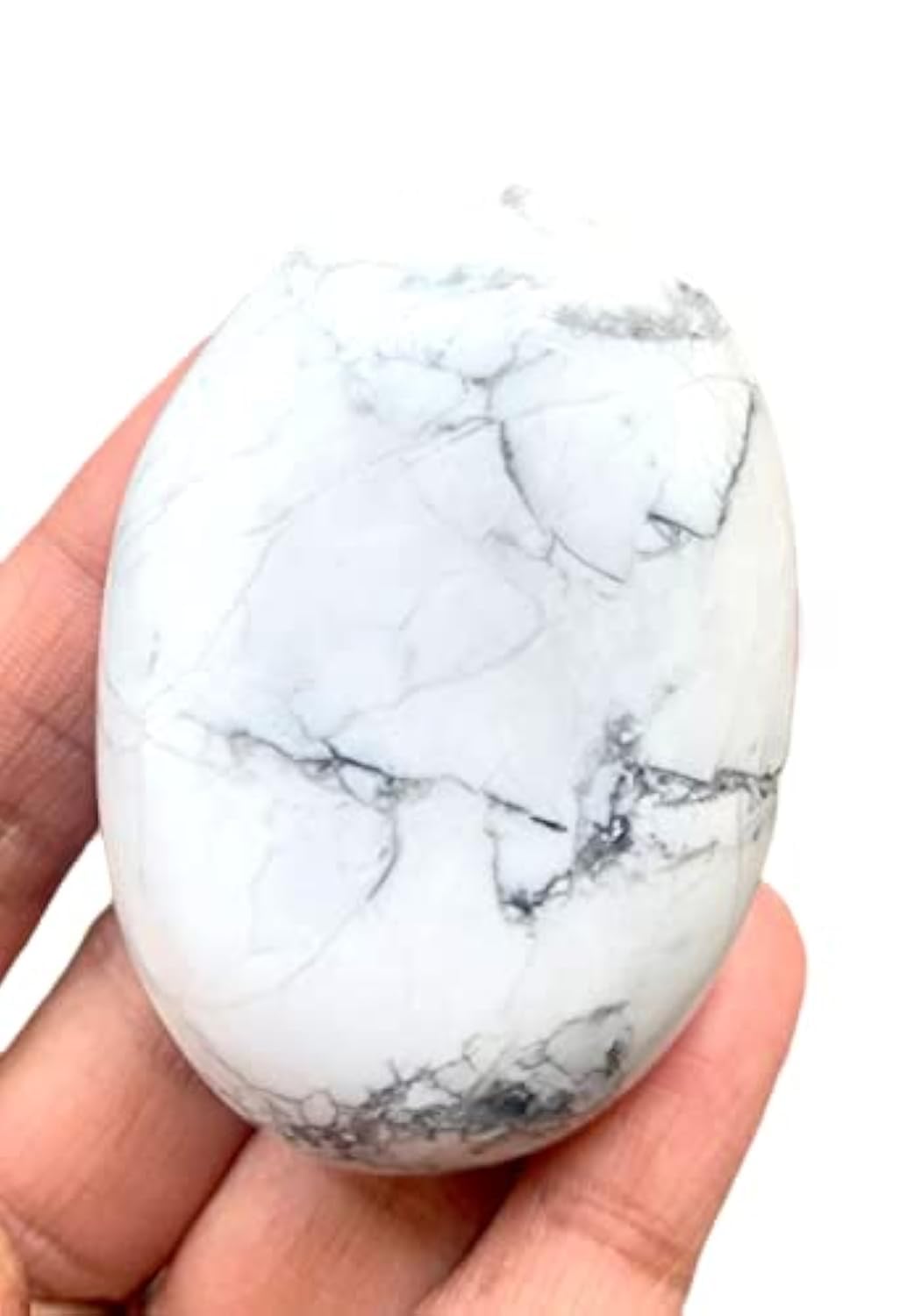 crystalmiracle White Howlite Gemstone Oval Palm Stone Crystal Healing Wellness Energy Meditation Pocket Stone Gift Reiki Feng Shui Chakra Balancing