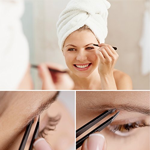 Ameauty Tweezers Set, 3 Pcs Slant Flat Pointed Professional Stainless Steel Tip Tweezers with Travel Case, Best Precision Eyebrow Tweezers and Ingrown Hair Remover for Both Women and Men - Thumbnail 6