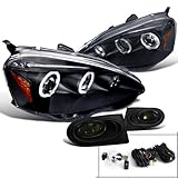 Acura RSX Black Dual Halo LED Projector Headlights+Smoke Fog Lights