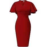 Memoriesea Women's Elegant Ruffle Sleeve Formal Party Cocktail Pencil Midi Dress